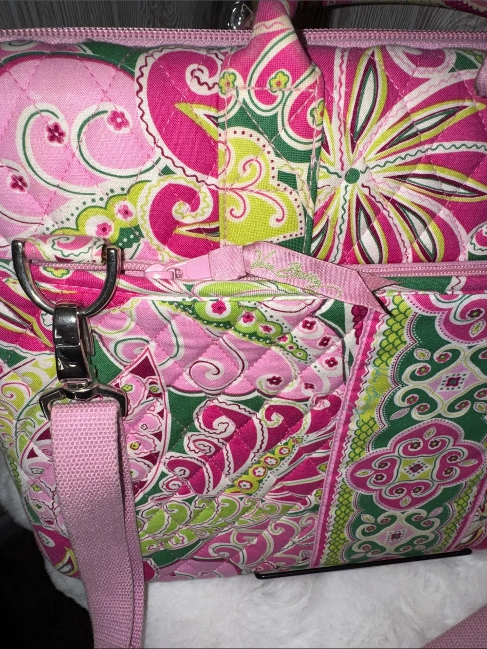 Vera Bradley Pink Floral Paisley Laptop Bag with Green Accents